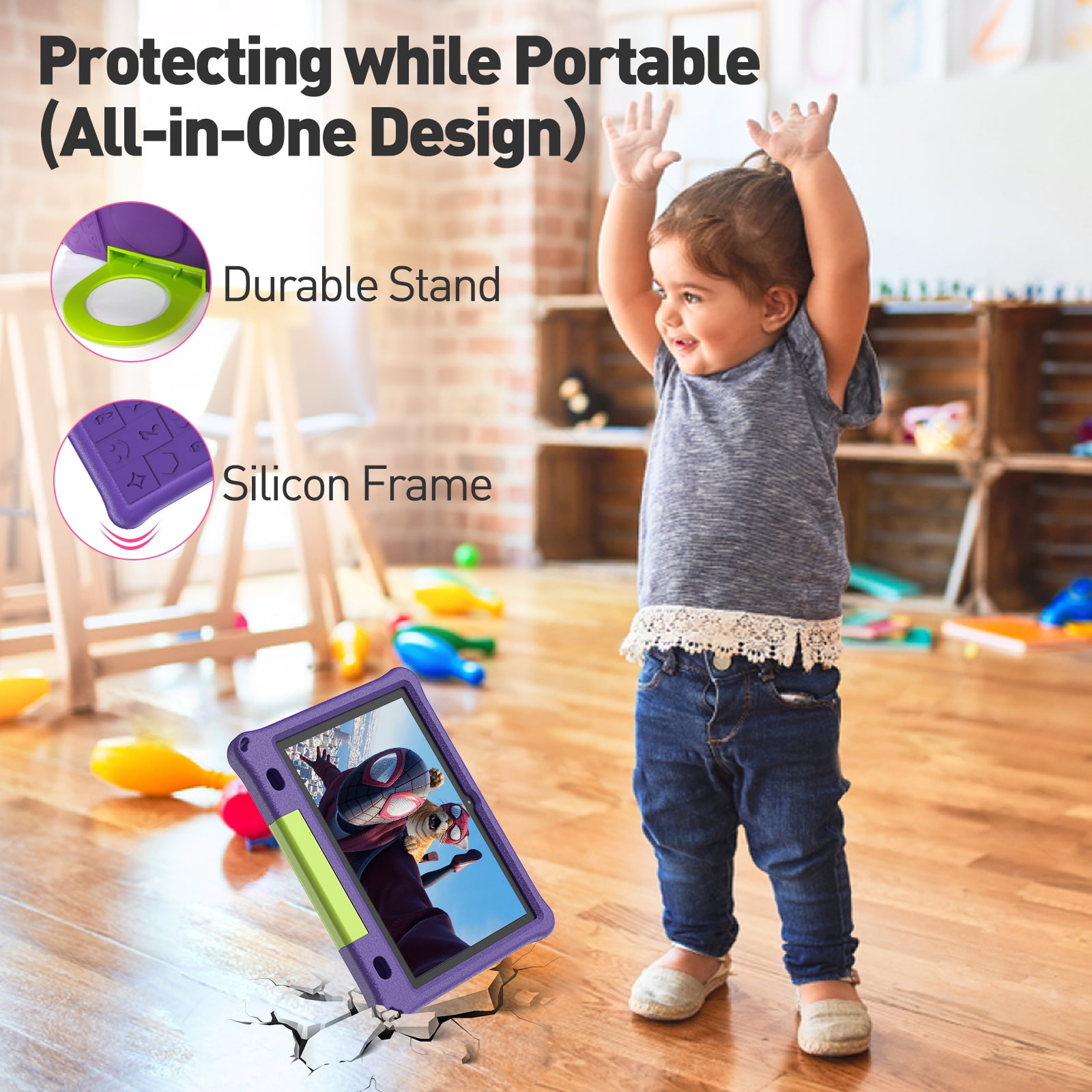 Android 14 Kids Tablet 10.1 inch with Case, 3GB, 64GB, IPS Touch Screen, Quad-Core,1280x800 | Wi-Fi6 | 6000mAh | Google Certified(Purple)