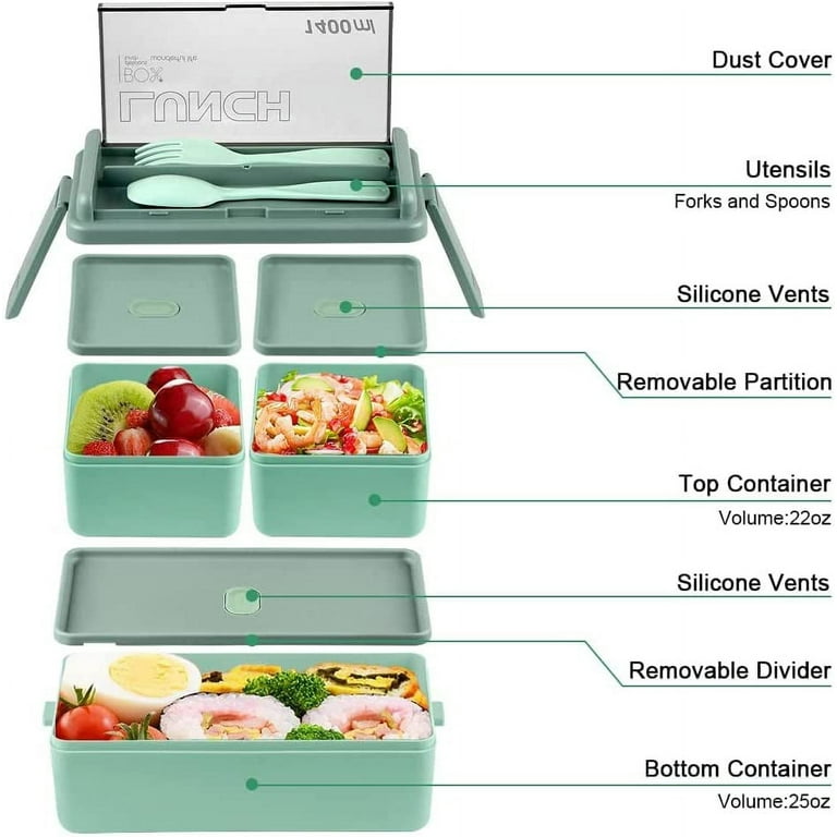 Ovzne Womens Clear Lunch Box, Adult Bento Box Lunch Box, Leakproof Bento Box  with Compartments and Fork Included, Durable Reusable Lunch Box for Adults,  Perfect Size for Work Meal 