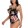 thumbnail image 3 of Yiaed Rose Flowers Print Women One Piece Swimsuits Tummy Control One Shoulder Bathing Suits Pattern Ruffle Swimwear-X-Large, 3 of 8