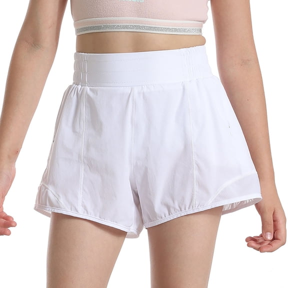 AJGRHE Girls Athletic Shorts with Zipper Pockets Mesh Liner High Elastic Waisted Swim Trunk Volleyball Tennis Gym Sports Shorts 10-11 Years White