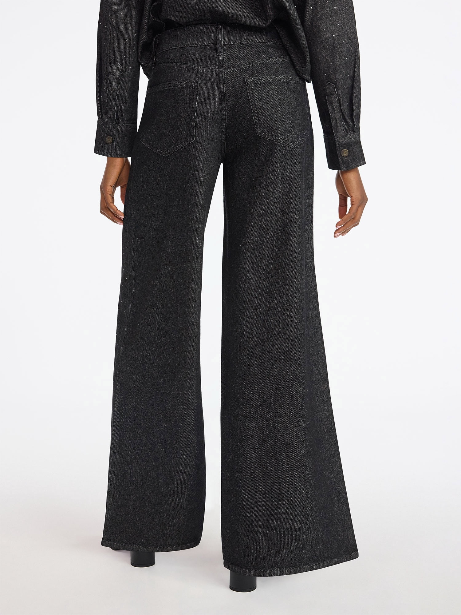 Scoop Women’s and Women’s Plus Rhinestone Embellished Wide Leg Jeans, Sizes 0-26W