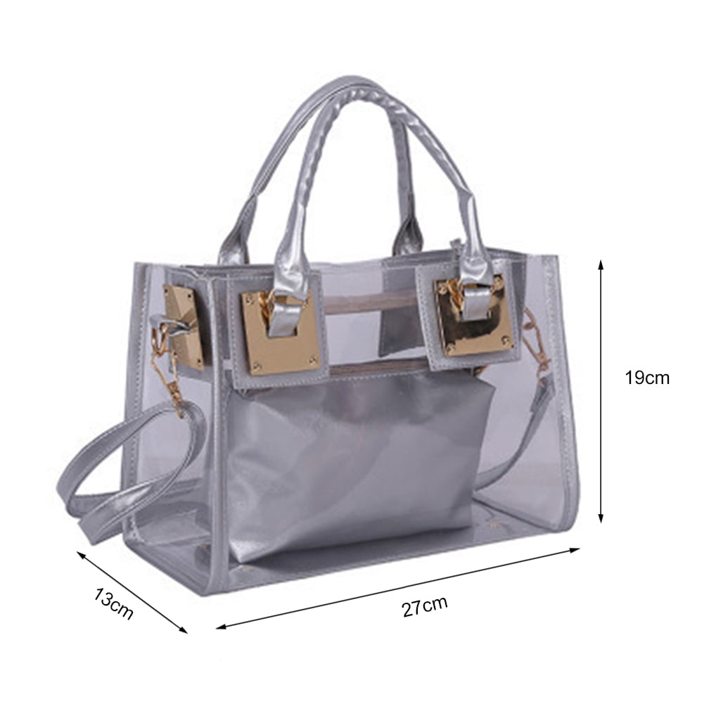 2Pcs sets Clear Graffiti Handbag Linen PVC Transparent Women Fashion  Shoulder Beach Jelly Purse Tote New Trend Brand Clutch Bags