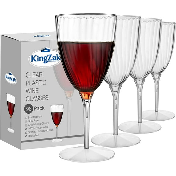Lillian Tablesettings Premium Wine Glasses 8 oz. Clear Hard Plastic 1-Piece Disposable Cups Value Pack-96 Count