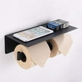 thumbnail image 2 of Porte-papier Toilette Double avec Étagère Noir Mat, APLusee SUS304 Acier Inoxydable Moderne Salle de Bain Porte-Rouleau de Papier Hygiénique Porte-Smartphone, 2 of 2