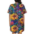 thumbnail image 6 of Fuzoiu Psychedelic Sunflowers Print Women's Short-Sleeved Pajama Set,Lounge Sleepwear Set,Womens Pajama Sets 2 Piece,Button-Up Top and Shorts with Pockets-Large, 6 of 7