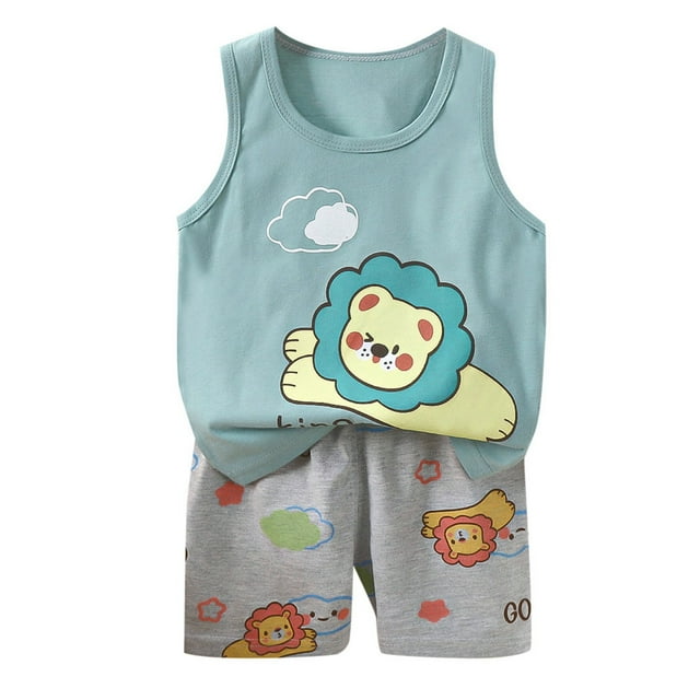 LYHaoo Girls Outfit Sets 2-3 Years,Children's Tank Set Cartoon Printed Summer Dress For Girls