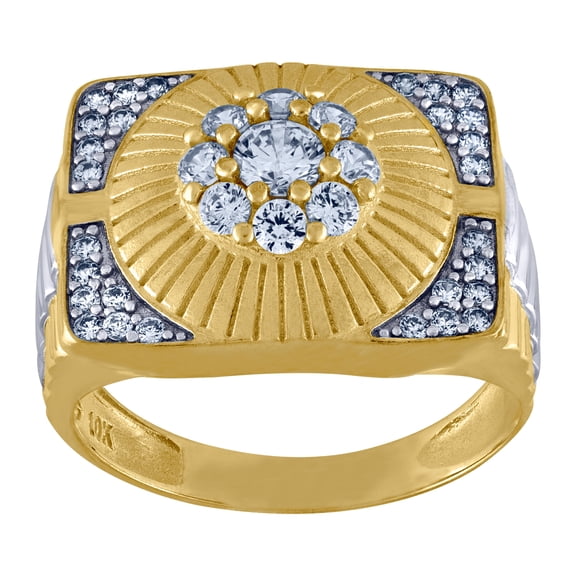 10k Two-tone Gold Mens Cubic Zirconia Square Head Fashion Ring 15x3.5mm Wide Ring for Men