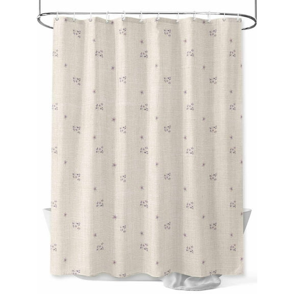 Fsddascl Purple Flowers Shower Curtain Set - Extra Long 72" x 96" Bathtub Curtain with 12 Hooks, Beige Farmhouse Botanical Burlap Waterproof Fabric Stall Shower Curtains for Bathroom/Bathtub