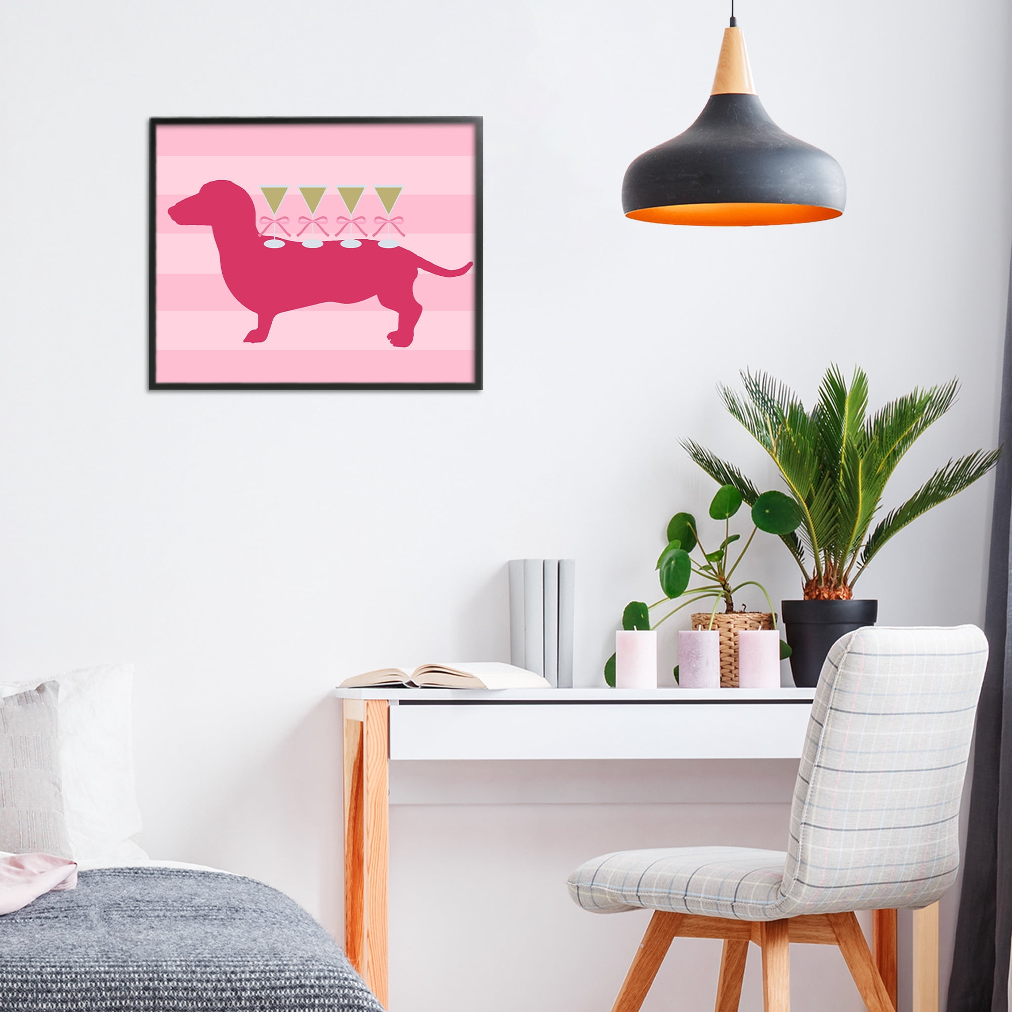 Stupell Industries Pink Dachshund With Martinis Black Framed Giclee Art, design by Lil' Rue