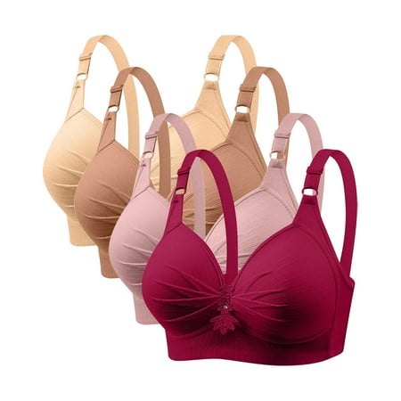 ylioge 4 Pack Womens Plus Size Bras XS-4XL Push Up Wirefree Support Bralettes Ladies Multipack Lifting Basic Full Coverage Underwear Bra on Clearance