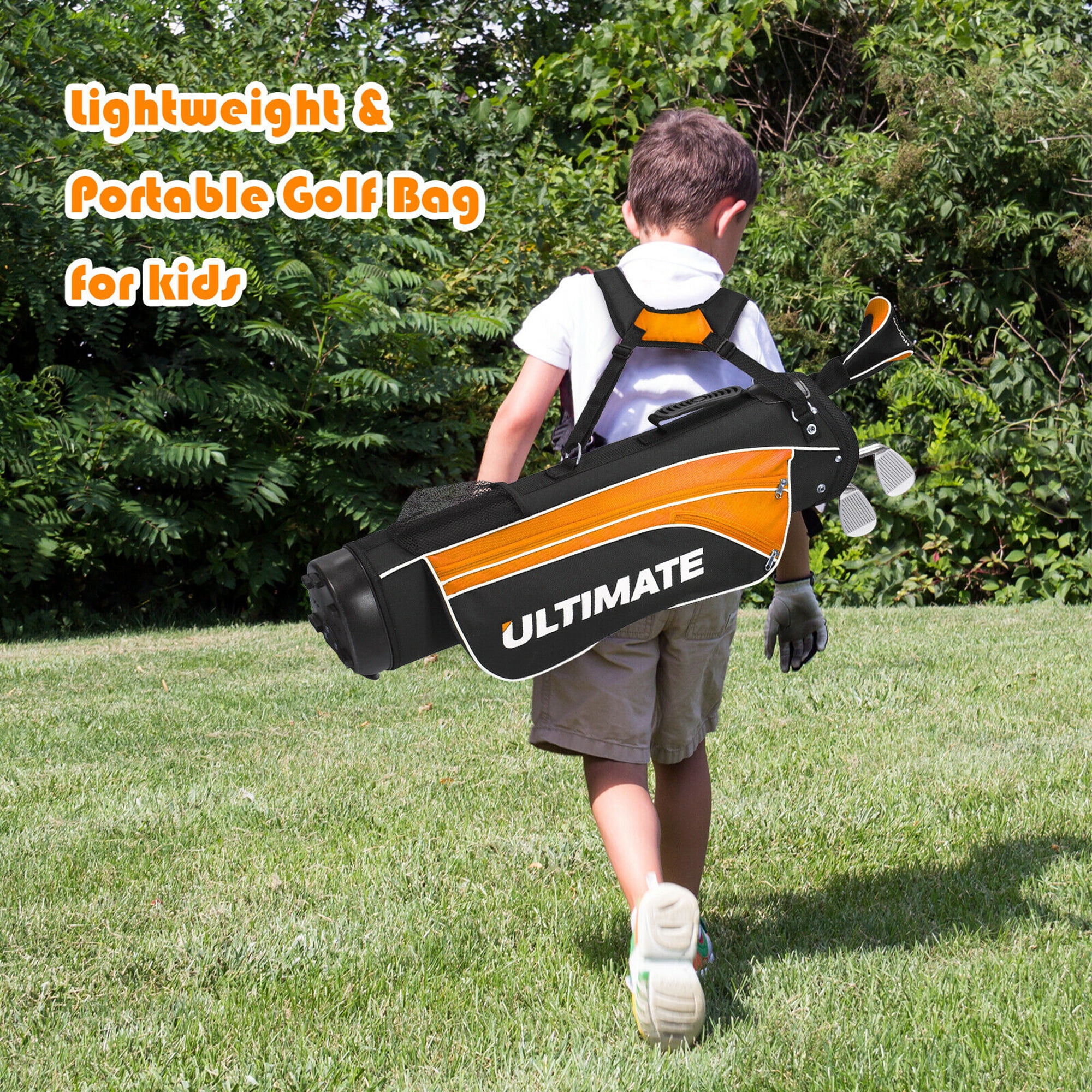 Gymax 31 In. Portable Junior Complete Golf Club Set for Kid Age 8+, Yellow, Set of 5