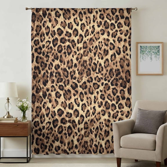 Leopard Printed Sheer Curtains 45 Inches Long, Modern Animals Textured Brown Light Filering Curtains, Breathable Simi Curtain Privacy Drapes for Kitchen Bathroom Lightweight Small Window Treatment