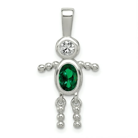 - 925 Sterling Silver Cubic Zirconia Cz May Glass Boy Pendant Charm Necklace Birthstone Kid For Women Gift Set