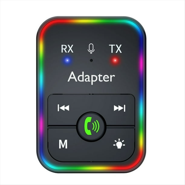 Adaptador Receptor y Transmisor Inalámbrico Bluetooth 5.3 2 en 1 con Conector Auxiliar de 3,5 mm para Auriculares de Coche, Manos .