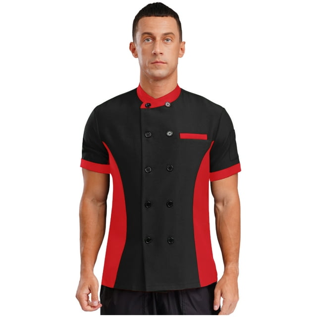 Moggemol Veste de Chef Unisexe Veste de Chef Professionnelle Uniforme de Travail de Cuisine à Double Boutonnage Noir&Rouge TTG