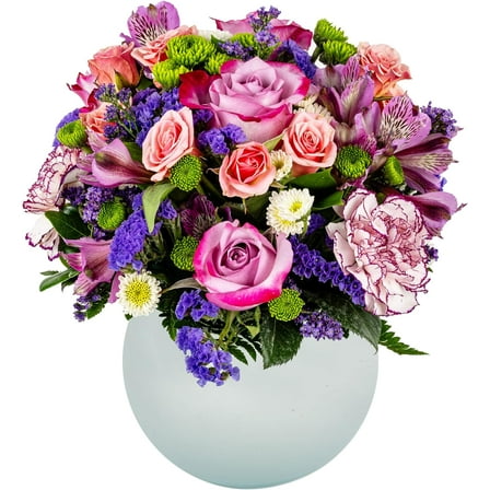 Purple Extravagance by Arabella Bouquets with a Free Elegant Hand-Blown Glass Vase (Fresh-Cut Flowers, Purple)