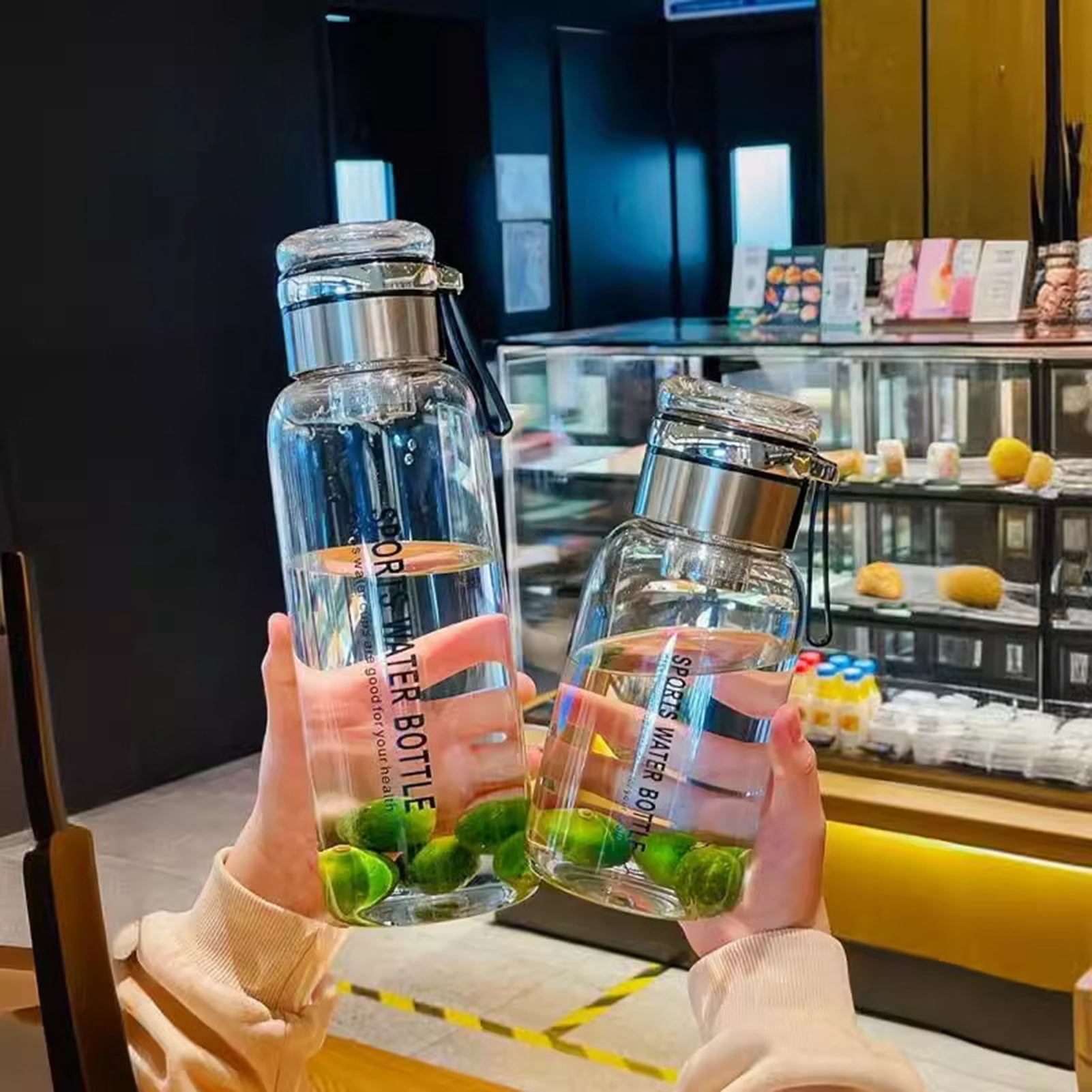 OIUR Glass Water Bottle Transparent Leakproof Drinkware Tea Juice Cup Outdoor Water Bottle Portable with Sealing Ring And Heat-Insulated Cover