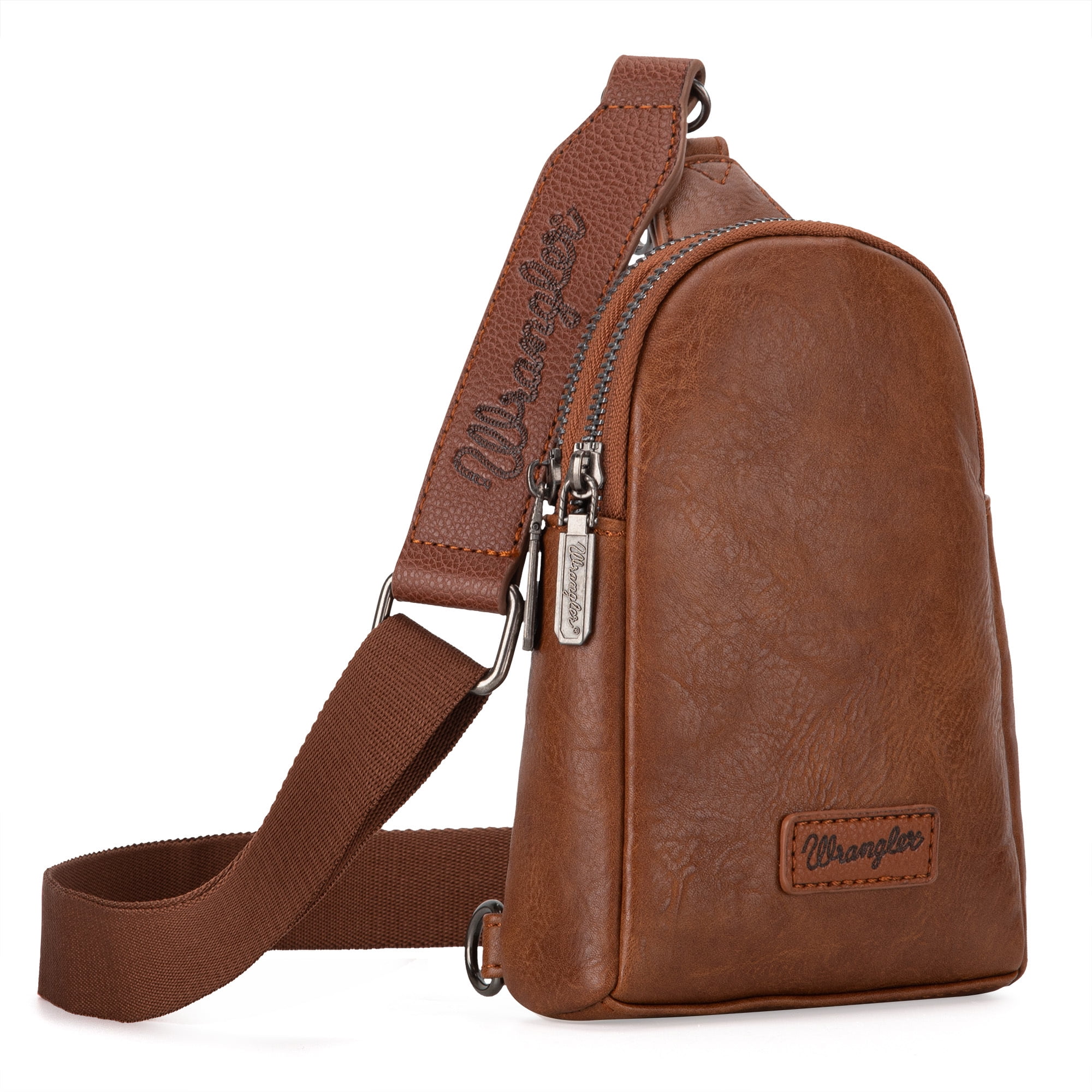 Wrangler Crossbody Sling Bags for Women Cross Body Fanny Pack Purse with Detachable Strap Zipper 7.5 "H, Brown