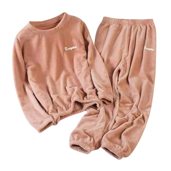LMKIHUSA Women's Winter Fleece Pajama Sets Long Sleeve Sherpa Lounge Sets 2 Piece Fuzzy Warm Pjs Solid Velvet Thick Sleepwear Pink,Free Size