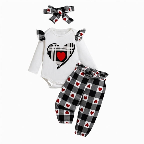 TOWED22 Infant Girl Clothes Long Sleeve Ruffle Bodysuit Pants Bow Headband Sets Fall Winter Spring Outfits,3-6 M