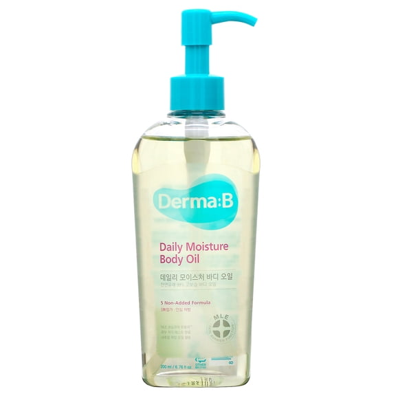 Derma B Daily Moisture Body Oil for Dry Skin 99% Natural Origin, Argan Oil & Sweet Almond Oil, 6.78 Fl Oz, 200ml