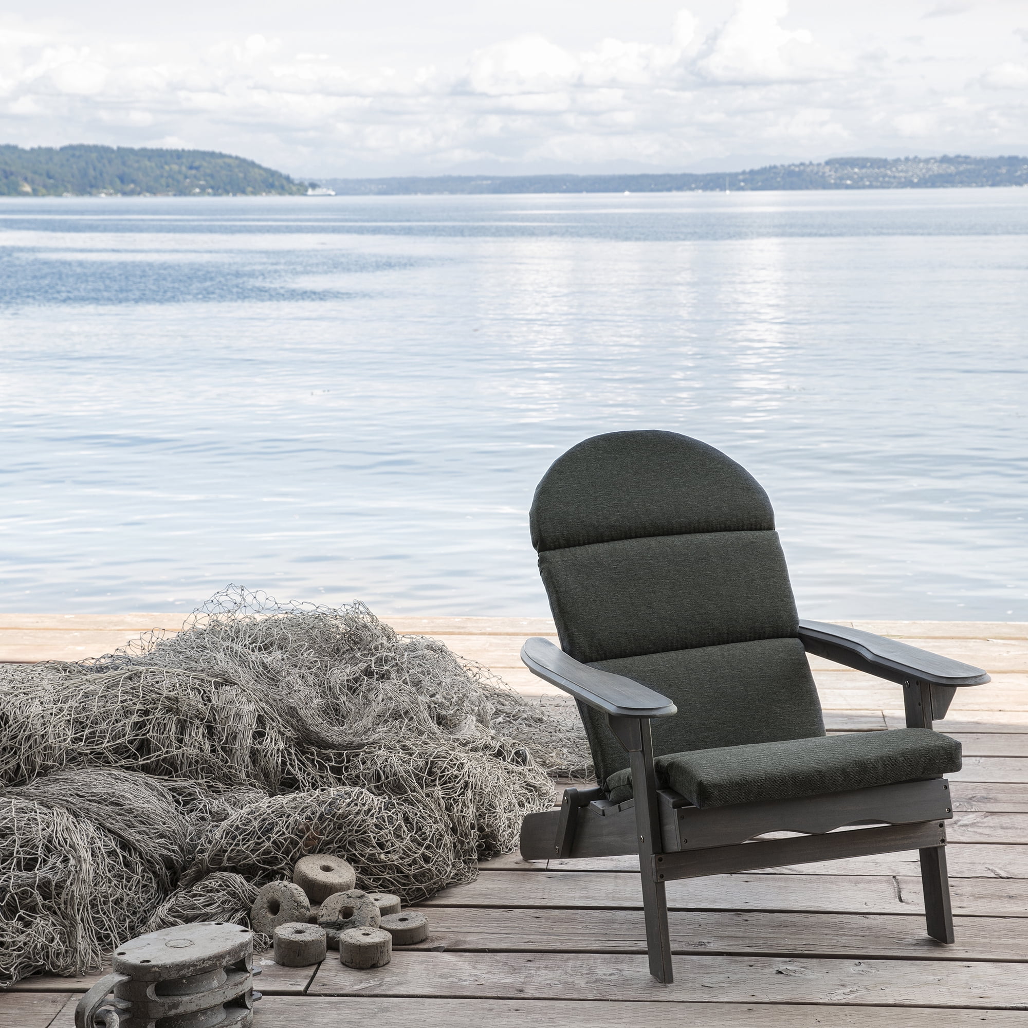 ARDEN Oceantex Outdoor Rocking Chair or Adirondack Cushion, 21.5 x 19, Water Repellent, Fade Resistant 19 x 21.5, Ink Charcoal Black