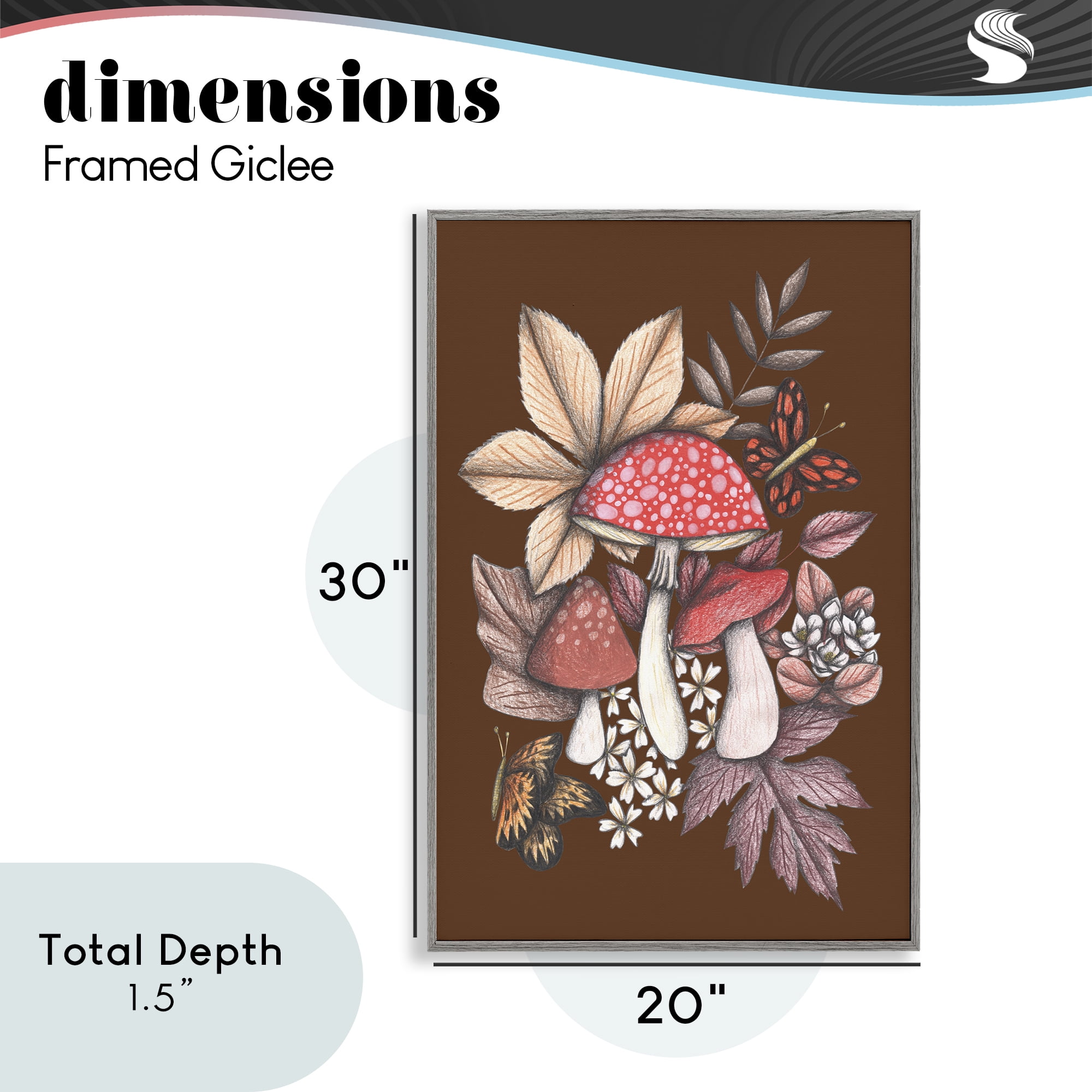 Autumnal Mushrooms Magic Gray Framed Giclee Art, design by Cecilia Battaini