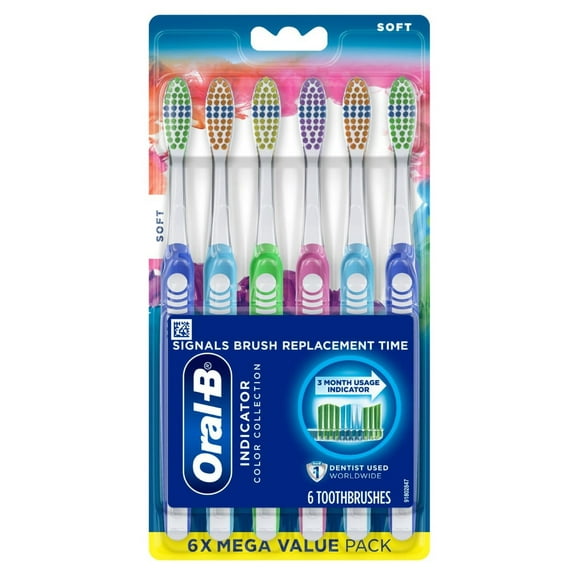 Oral-B Toothbrush Indicator Color Collection Soft 6-Pack (Pack of 3)
