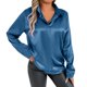 thumbnail image 2 of Vestido blusa de satén con cuello en V para mujer tallas grandes - Top túnica informal de manga larga - Conjunto de color liso para primavera y otoño - Tallas S-XL, 2 of 8