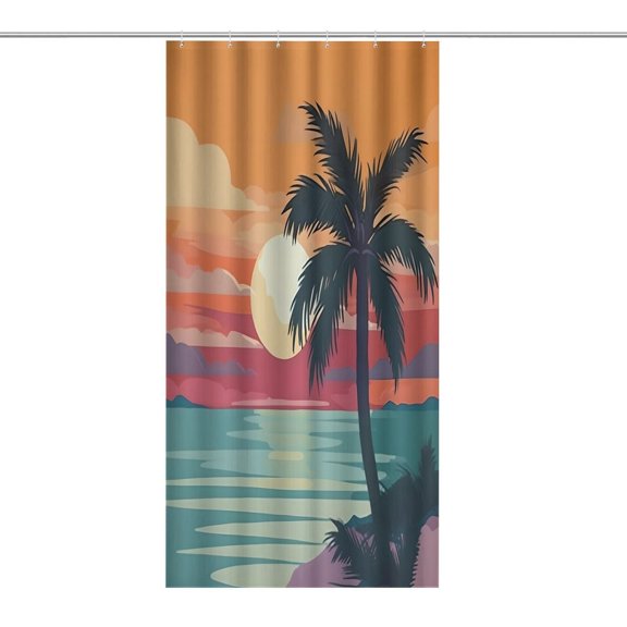 RKSupls Waterproof Shower Curtain, Palm Sunset Coastal Glow Polyester Shower Curtain with Hooks for Chic Elegant Home Bathtub Bathroom Decor Washable