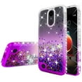 thumbnail image 2 of LG Phoenix 4/Zone 4/Aristo 3/Tribute Empire/Rebel 4 LTE/Aristo 2 Plus Case w[Temper Glass] Liquid Glitter Shock Proof Cute Phone Case Bling Diamond Bumper Girls Women - Violet/Clear, 2 of 5
