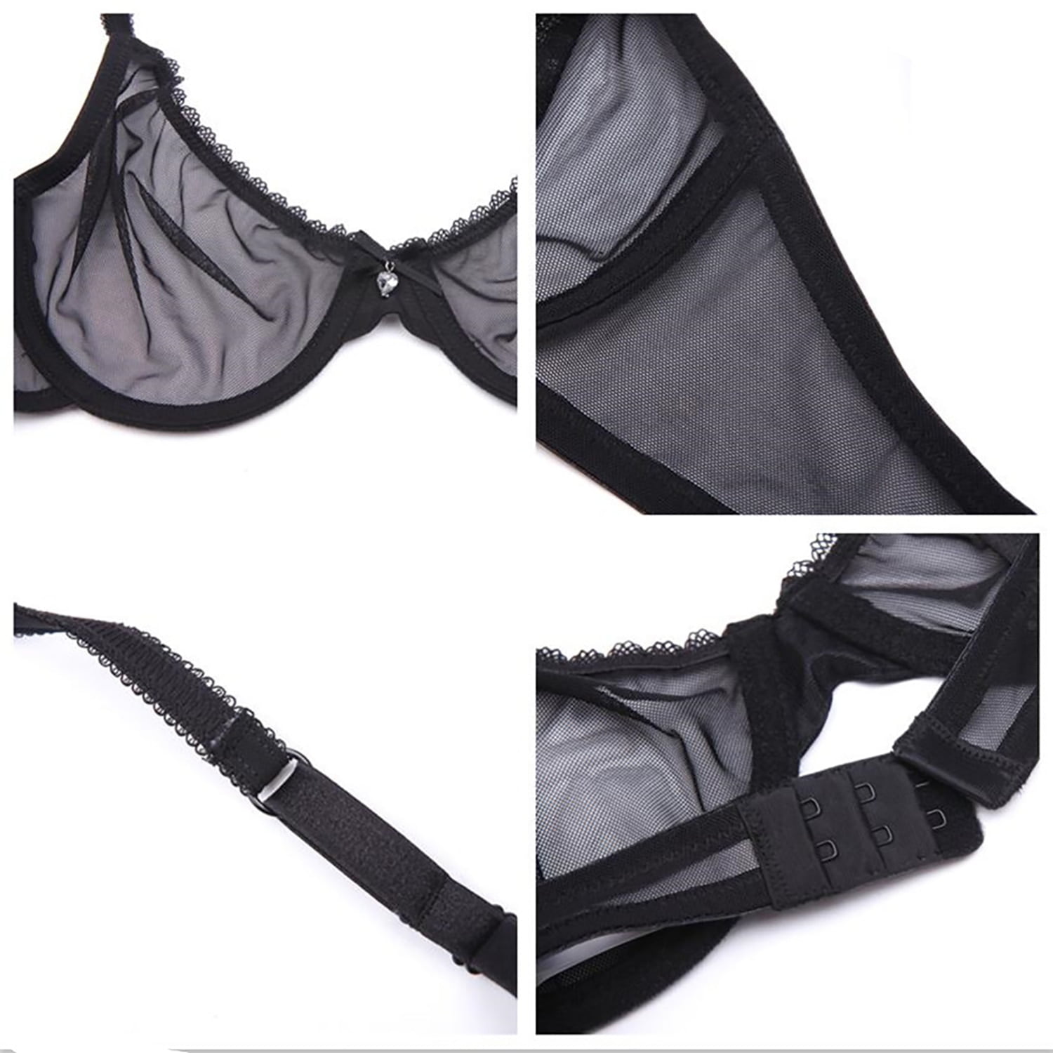  varsmiss See Through Wireless Bra Thong Set Sexy Sheer Mesh  Transparent Lingerie Set (Black,S): Clothing, Shoes & Jewelry