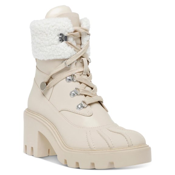 Steve Madden Womens Northern Faux Fur Lug Sole Combat & Lace-up Boots