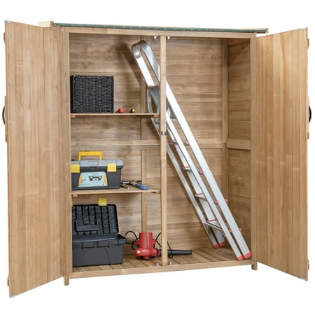 gymax garden outdoor wooden storage shed cabinet double doors fir wood  lockers