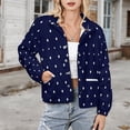 thumbnail image 3 of Jackets for Women Winter Coat Jackets Flannel Stand Collar Jacket(White Free Polka Dots on Navy Blue Background,Size:S-4XL), 3 of 7