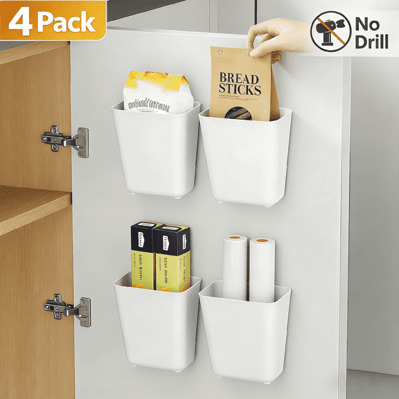 Kugua Kitchen Cabinet Door Storage Box,Self Adhesive Wall Mounted Storage Box,Wardrobe/Bathroom/Refrigerator Small Items Organizer,4PACK