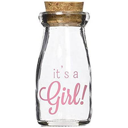 Kate Aspen 12 Piece Vintage Milk Favor Jar, It's a Girl/Pink