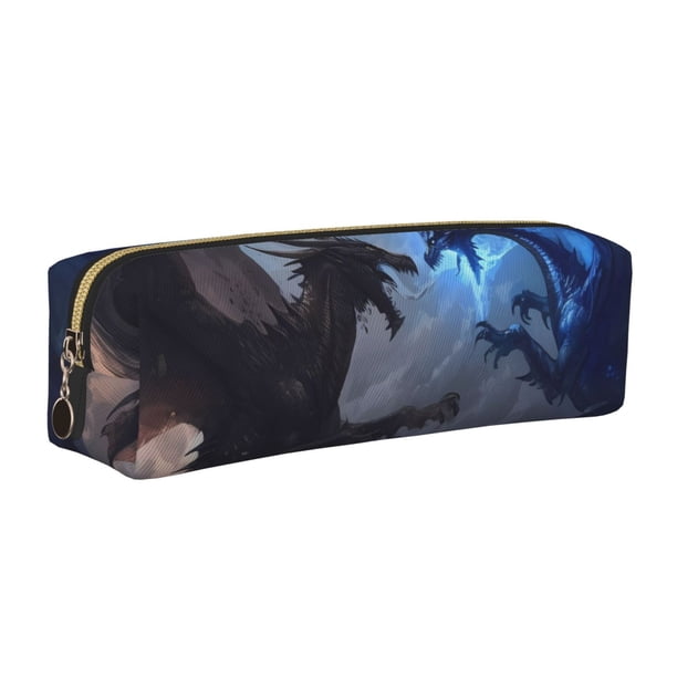 Easygdp Black And Blue Lightning Dragon para Estuche de Lápices de Cuero, Estuche de Papelería de Cuero, Estuche de Gran Capacidad con Cremallera