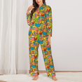 thumbnail image 2 of KLL America Symbols Print Women's Long Sleeve Pajamas with Pants Sleepwear Loungewear 2 Set-Small, 2 of 7