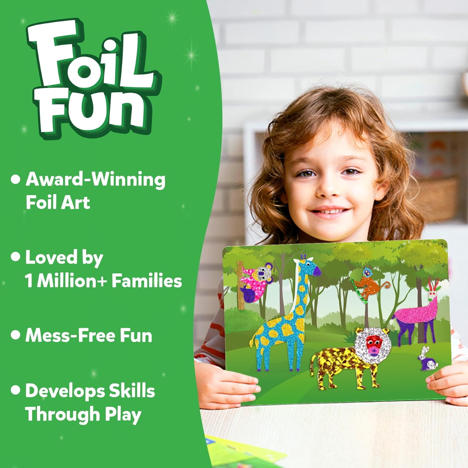 Skillmatics Foil Fun Art Kit for Kids, Animals, DIY No Mess Creative Activity Set, Ages 4 to 9