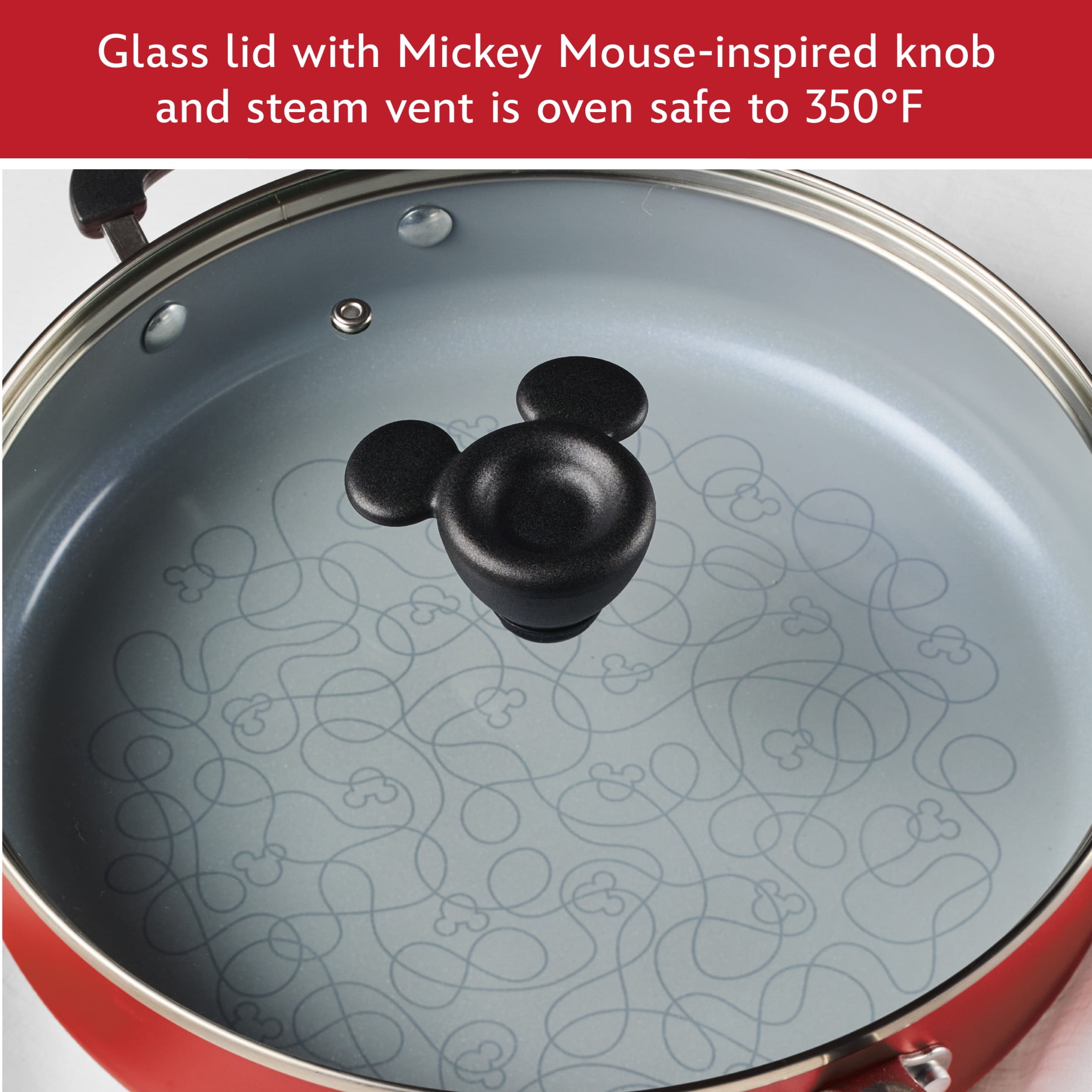 Farberware Disney Bon Voyage 4.5 Quart Ceramic Nonstick Saute Pan with Helper Handle and Lid, Dishwasher Safe, Red