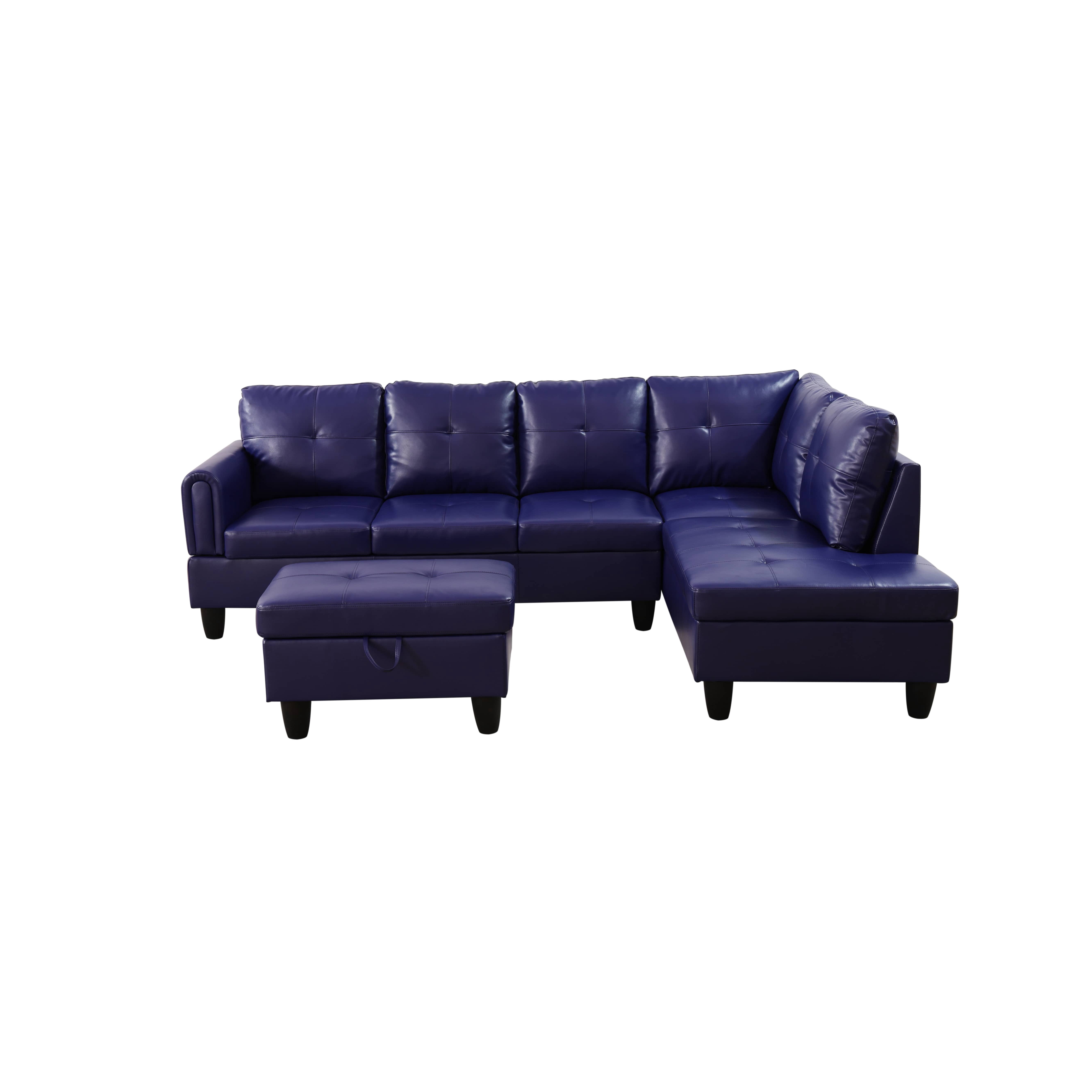 MAYEERTY Blue Faux Leather Living Room Sofa Set