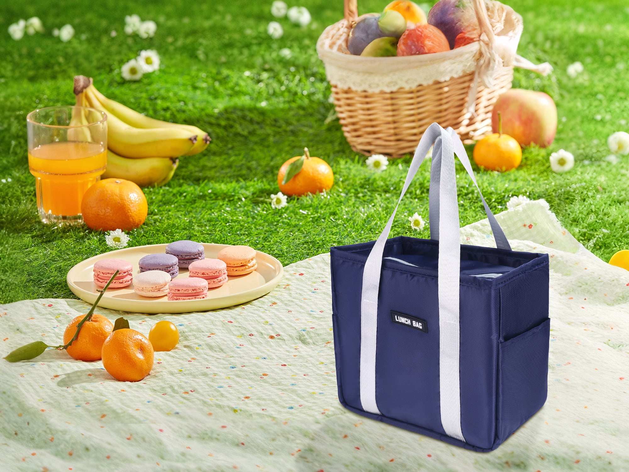 Unique Bargains Insulated Lunch Bag for Women and Men for Work Office Navy Blue