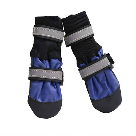 GASTROPOD 4Pcs Dog Shoes Waterproof Nylon Material Anti-Slip Dog Rain Boots Reflective Straps Dog Boots & Paw Protectors 6.5x5.3cm Blue