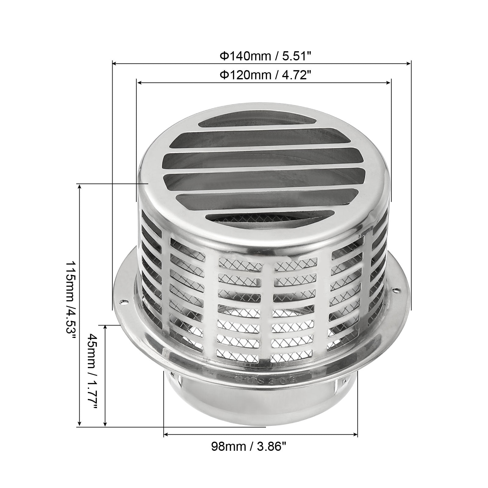 Uxcell 4" 304 Stainless Steel Vent Cover Wall Soffit Air Vent Louvered with Mesh for HVAC Exhaust Extractor Fan
