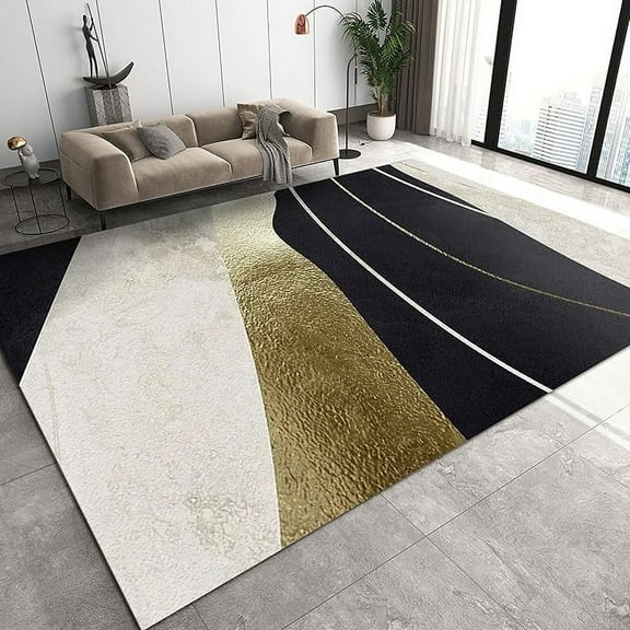 Black White Gold Area Rugs, Modern Abstract Art Rugs Floor Carpet, Indoor Non-Slip Rug For Room Sofa Living Room Mat Bedroom Home Decor Floor Mats 5 x 8ft