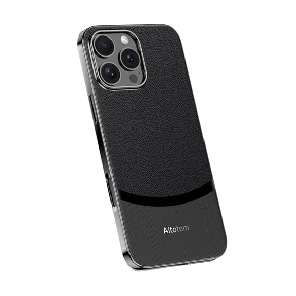 ELEHOLD for iPhone 15 Pro Case,Thin Fit Luxury Business Leather Electroplated Edge Rugged Shockproof Protective Shell Phone Case for iPhone 15 Pro,Black