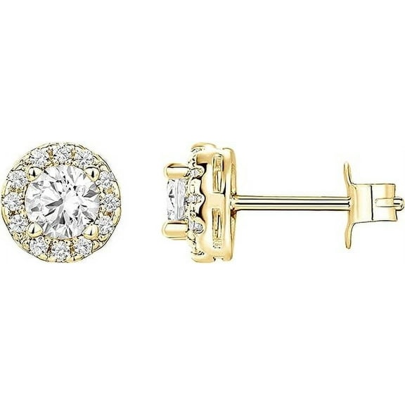 PAVOI 14K Gold Plated Sterling Silver Post Round Halo Cubic Zirconia Stud Earrings in Yellow Gold