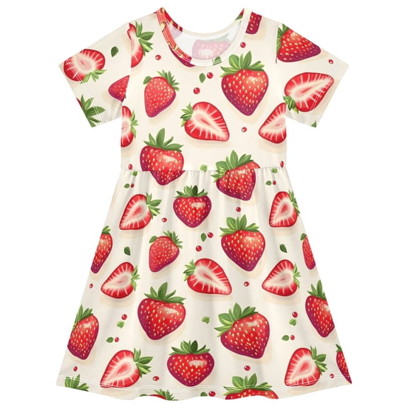 joogoo Strawberries Girls' Short Sleeve Dress Kids Dresses 5-6T
