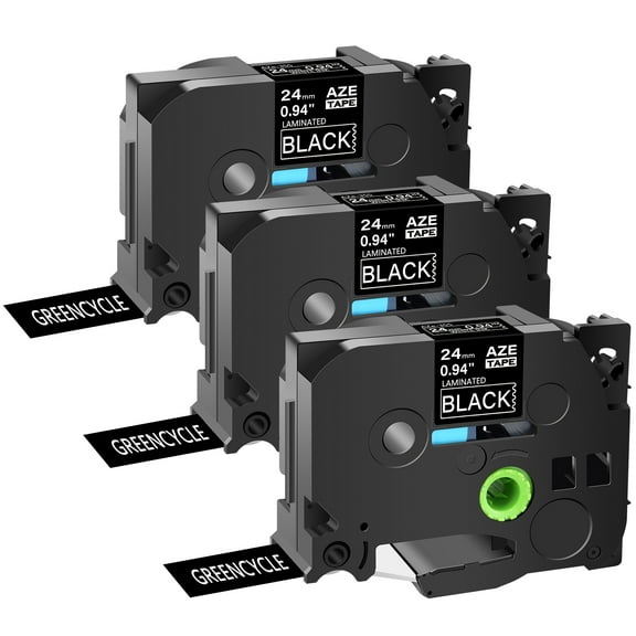 GREENCYCLE 3PK Compatible for Brother P-touch White on Black 24mm 8m TZ TZe TZe-355 TZ-355 TZe355 TZ355 Laminated Label Tape